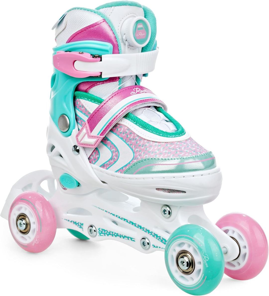 RAVEN 3in1 Inline Skates Triskates Rollschuhe Inliner für Kinder Mädchen verstellbar 30-33 (18,5cm-2