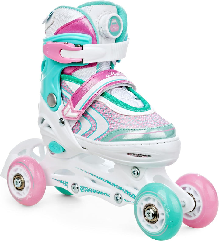 RAVEN 3in1 Inline Skates Triskates Rollschuhe Inliner für Kinder Mädchen verstellbar 30-33 (18,5cm-2