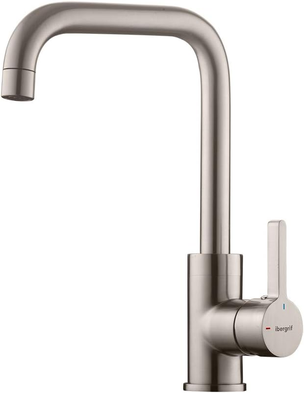 IBERGRIF M22105A, Hoch Küchenarmatur, Einhebel Spültischarmatur, Wasserhahn für Küche, Matt, Grau, G