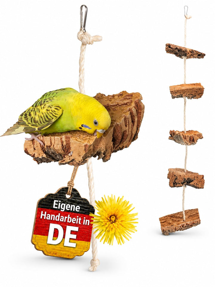 Vogelgaleria® Kork Knabberseil - das perfekte Wellensittich Spielzeug und Vogelzubehör zum Klettern