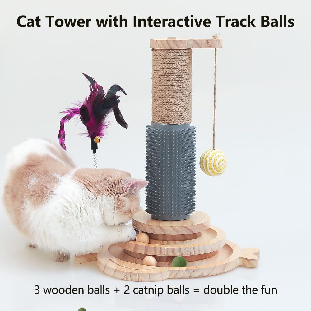 Marchul 5 in 1 Katzenspielzeug, Katze Sisal Seil Massierender Kratzbaum mit hängenden Ball, Interakt