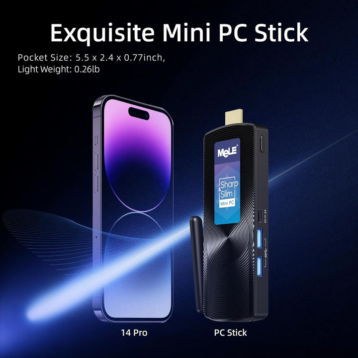 MeLE PCG02 Lüfterloser Mini PC Stick Windows 11 Home Celeron N4000(bis zu 2.6GHz) 4GB LPDDR4 128GB R
