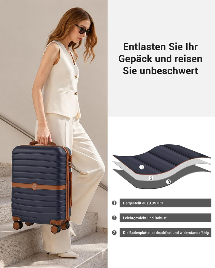 KONO Koffer Reisekoffer Trolley Koffer Gross von ABS+PC Hartschalenkoffer mit Zwillingsrollen und Za