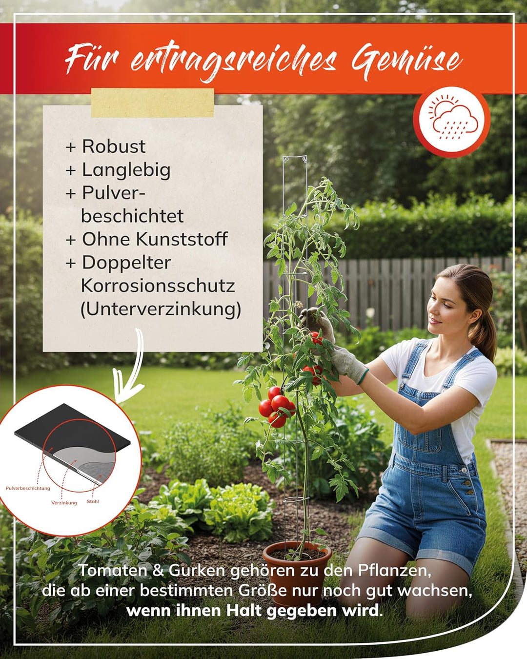 5 Stück - bellissa Tomatenturm - Tomatensäule - Rankhilfe für Tomaten und Gurken - Stütze zum Pflanz