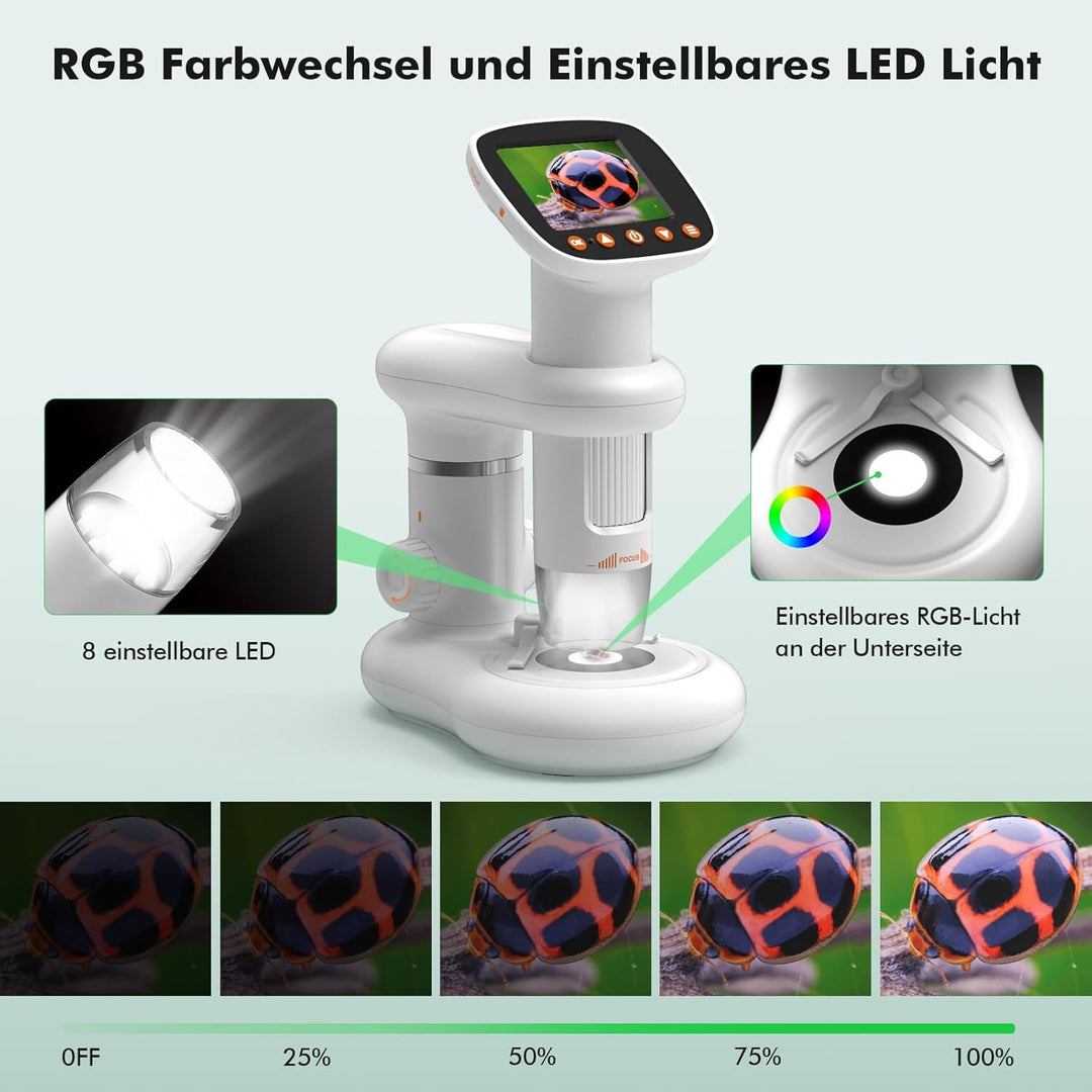 Mikroskop für Kinder 1000x Zoom Microscope 2" LCD Bildschirm Digitalmikroskop Tragbar Kindermikrosko