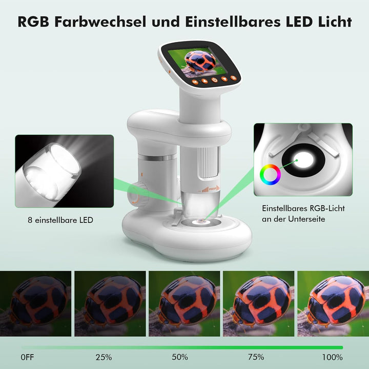 Mikroskop für Kinder 1000x Zoom Microscope 2" LCD Bildschirm Digitalmikroskop Tragbar Kindermikrosko