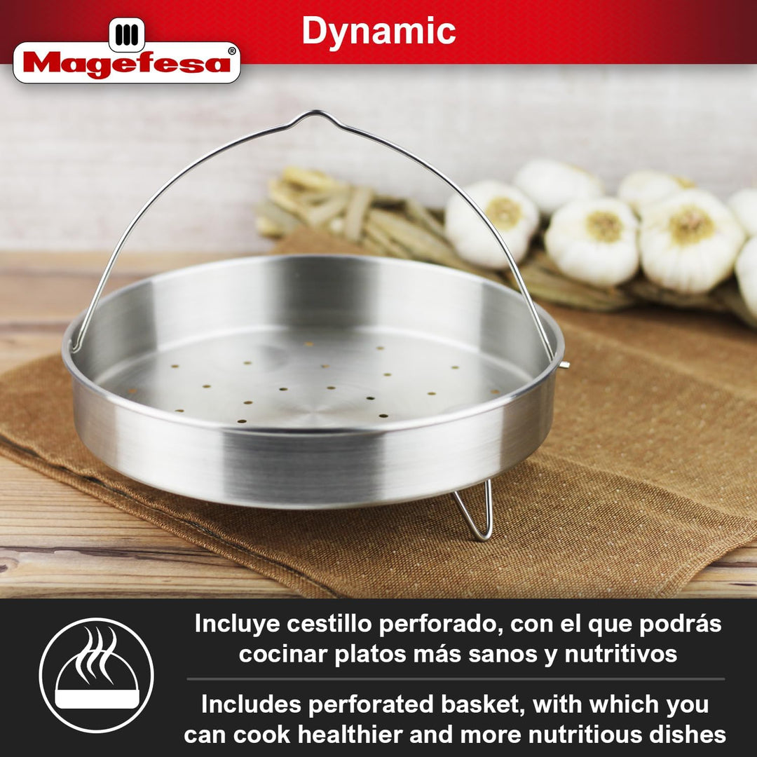 MAGEFESA ® Dynamic Schnellkochtopf 6 Liter + Korb, hergestellt aus 18/10 Edelstahl, für alle Herdart