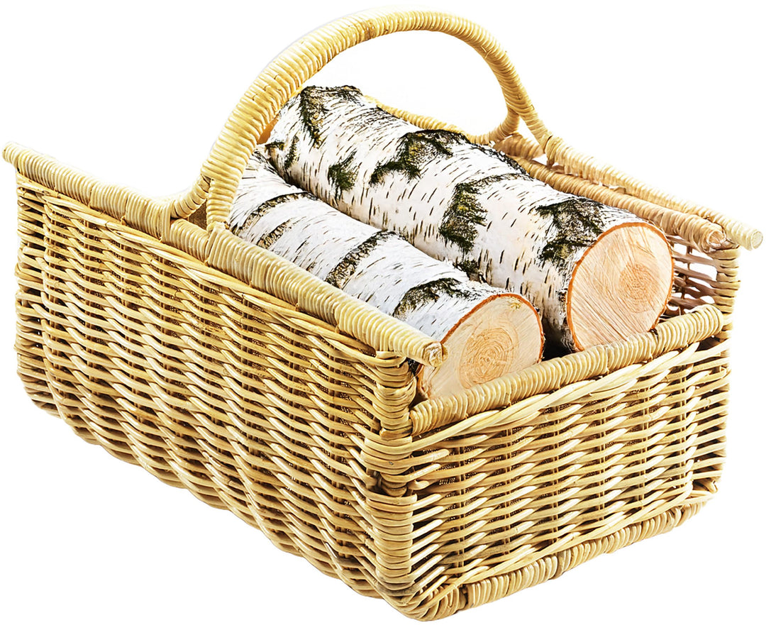 Kobolo Holzkorb für Kaminholz Rattankorb Holzkorb Bügel Rattan Leinen Holztrage