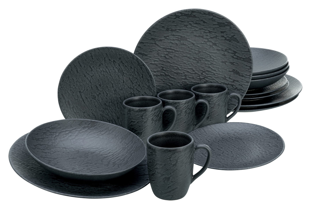 CreaTable, 20539, Serie Schiefer Black, Geschirrset, Kombiservice 16 teilig, Kombiservice