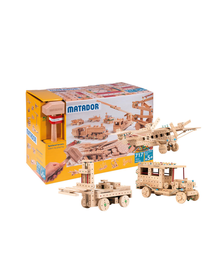 Matador 11717 E717 Baukasten, holzfarben, ab 5 Jahren , bunt Single, Single