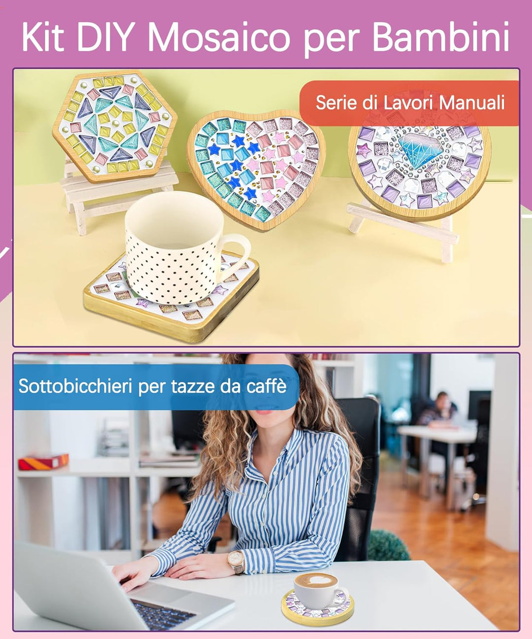 Finsink Mosaik bastelset kinder 4pcs mosaik untersetzer bastelset diy holz untersetzer Set Mosaikste