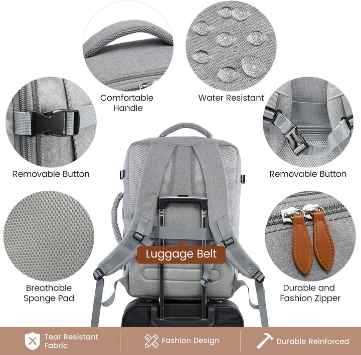 LOVEVOOK Handgepäck Reiserucksack, Erweiterbarer Rucksack Handgepäck Flugzeug, Laptop Rucksack für 1