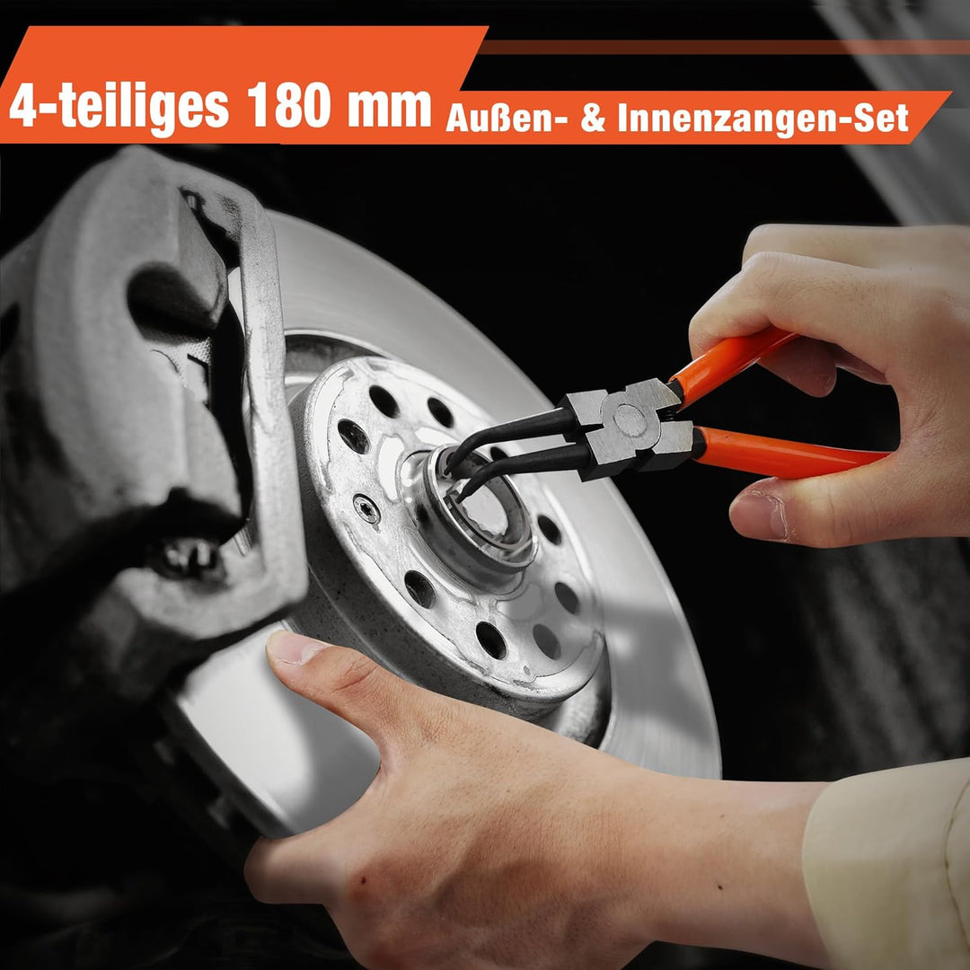 ValueMax Sprengringzangensatz 4tlg.,Sicherungsringzange Set 180mm mit Tasche, für Innen- und Aussens