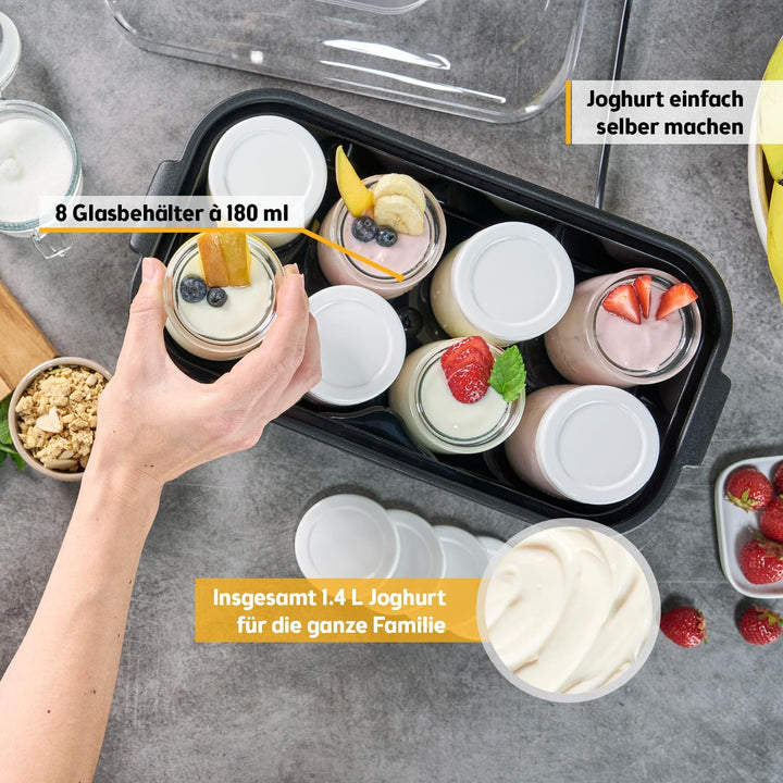 TZS First Austria elektischer Joghurtbereiter, Joghurt Maker, 30 W, 8 Gläser, 190 ml, LCD-Display, T