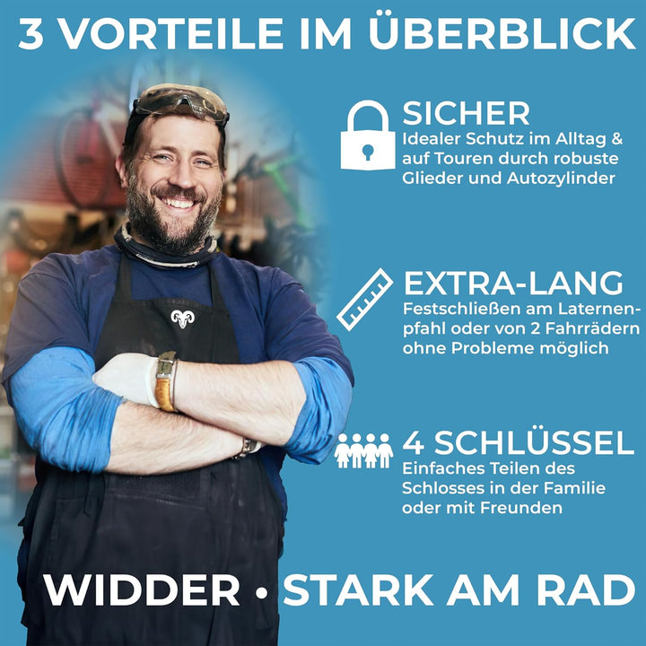 Widder Sehr sicheres Fahrradschloss Faltschloss 120cm mit 4 Schlüsseln | Faltschloss Fahrrad mit Hal