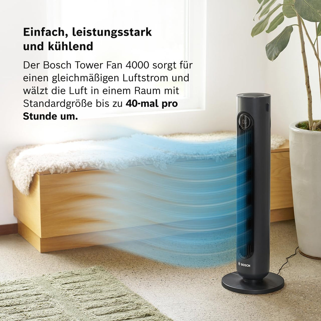 Bosch Tower Fan 4000, Turmventilator, Leise &amp; Leistungsstark, 2170 m³/h | Mit Fernbedienung, 8 Gesch