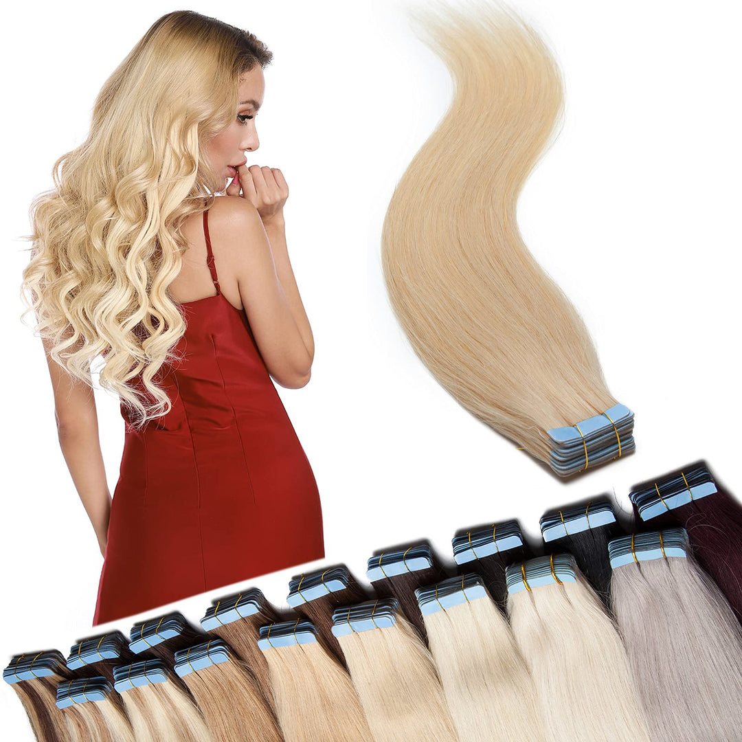 SEGO Tape in Extensions Echthaar Haarverlängerung Klebeband Haarteil 100% Remy Human Haar (40 stück+
