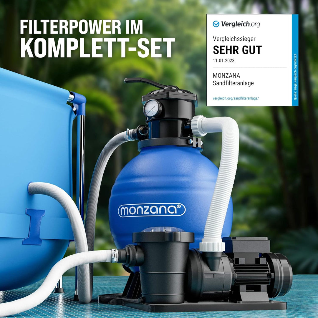 MONZANA® Sandfilteranlage SF159 15.900L/h inkl Filterbällen 7 Wege Ventil 2in1 Adapter Ø32-38mm 600W