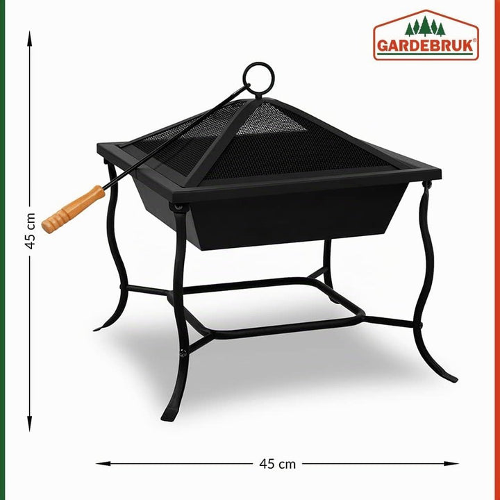 Deuba® Feuerschale mit Funkenschutz Schürhaken Eckig 45x45cm Modern Stahl Schwarz Terrasse Garten Ba