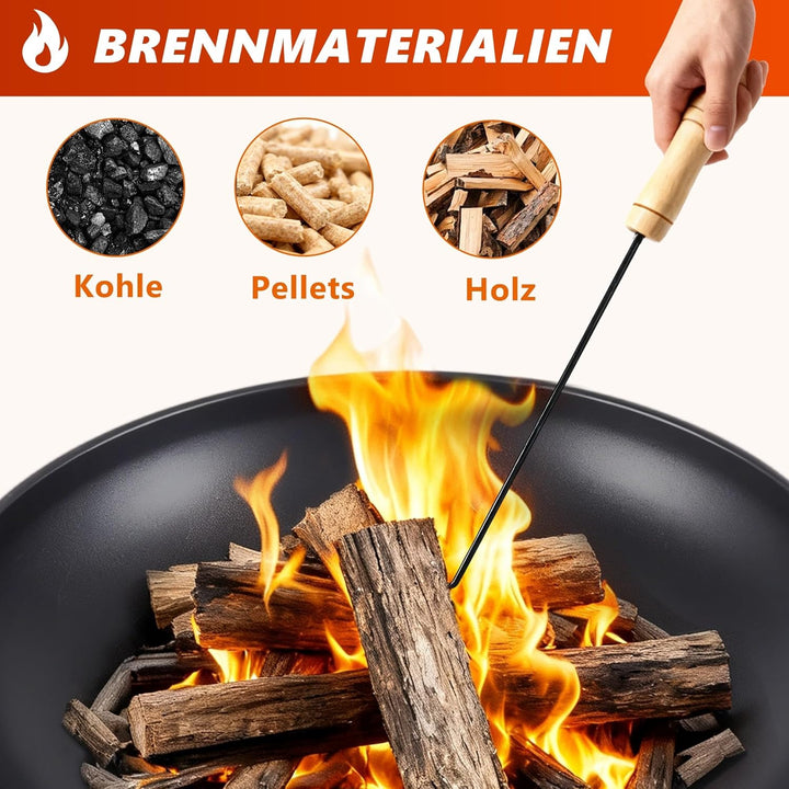 Feuerschale Feuerschalen für den Garten - Feuerstelle Ø 58 cm mit 43 cm Schürhaken - Feuerkorb mit 2