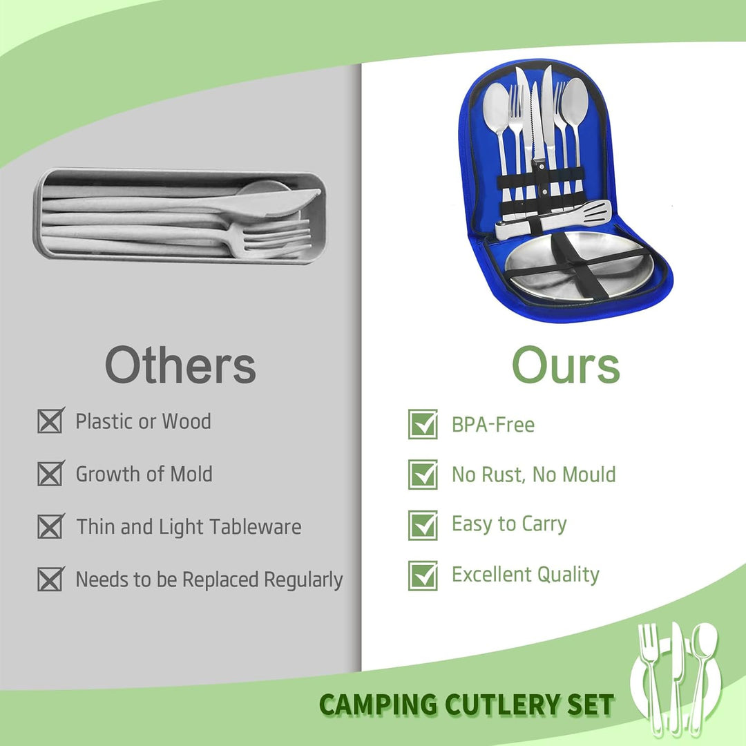 Camping Geschirr 2/4 Personen, 11/21PCS Camping Zubehör Camping Besteck Set Edelstahl Picknick Zubeh