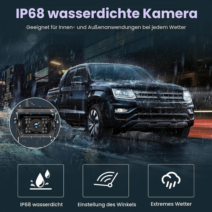 Wireless 2 Rückfahrkamera mit 7-Zoll-HD-IPS-Monitor, Nummernschild IP69 wasserdichte Auto-Rückfahrka