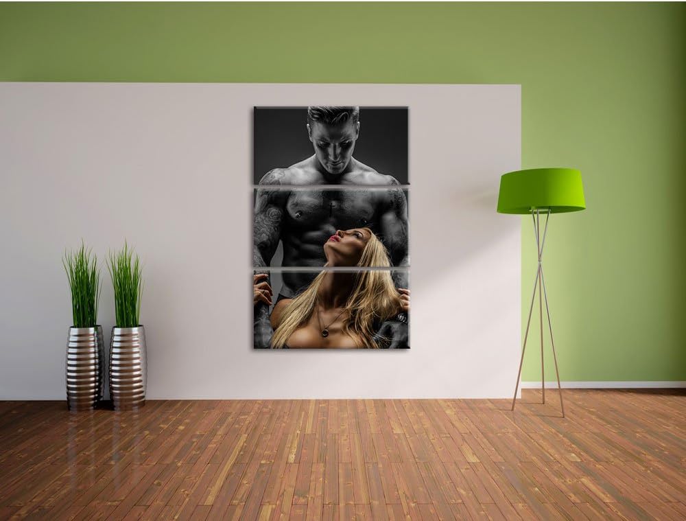 Pixxprint Sexy Frau mit tätowiertem Mann als Leinwandbild/Grösse: 3 Teilig (120x80 cm) cm/Wandbild/K