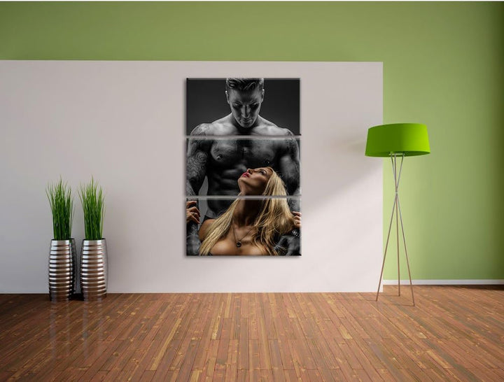 Pixxprint Sexy Frau mit tätowiertem Mann als Leinwandbild/Grösse: 3 Teilig (120x80 cm) cm/Wandbild/K