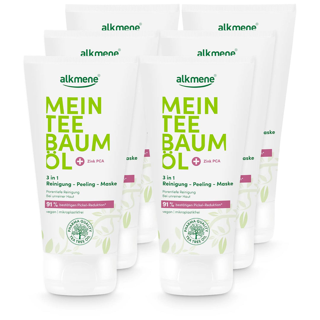 alkmene Mein Teebaumöl 3in1 Reinigung Peeling Maske 6x 150 ml Pickel Reduktion 91% bestätigt - natur