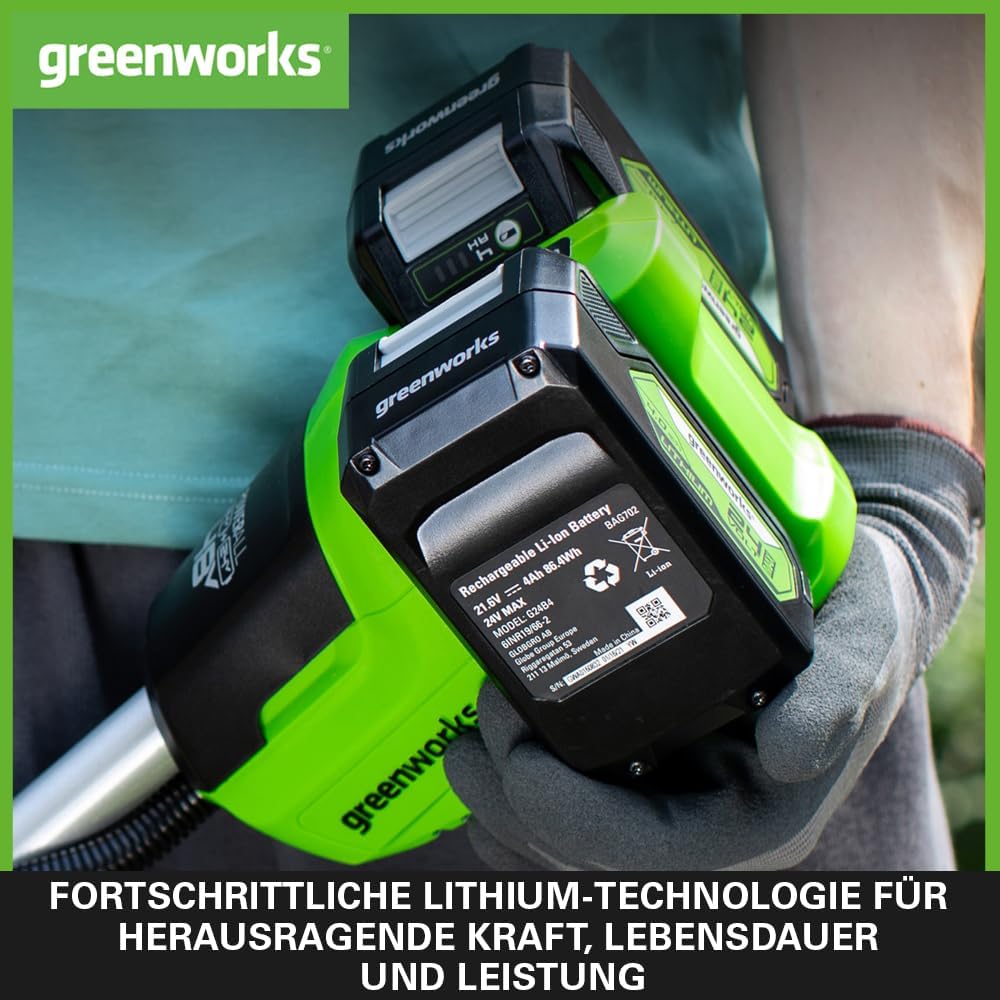 Greenworks 24V Akkus & Doppellader Ladegerät - Zwei 4Ah Batterien, wiederaufladbarer Akku für alle G