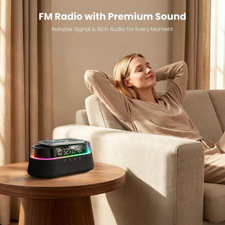 Bluetooth Lautsprecher FM Radio mit Zwei Smart Wecker mit Fernbedienung Schwarz, Schwarz
