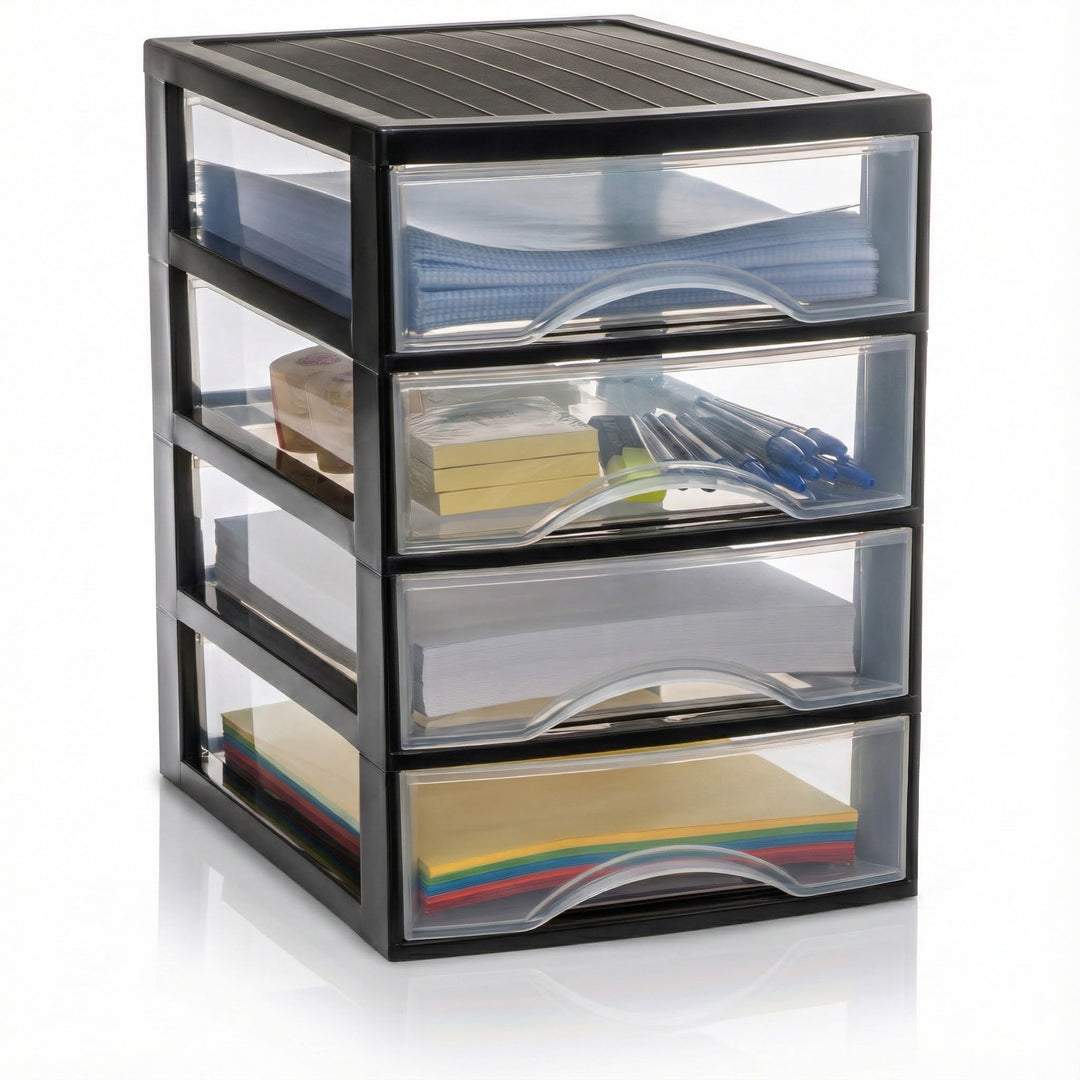 Hausfelder Schubladenbox A4, Box mit 4 Schubladen, Büro Organizer und Schreibtisch Ablagesystem Ordn