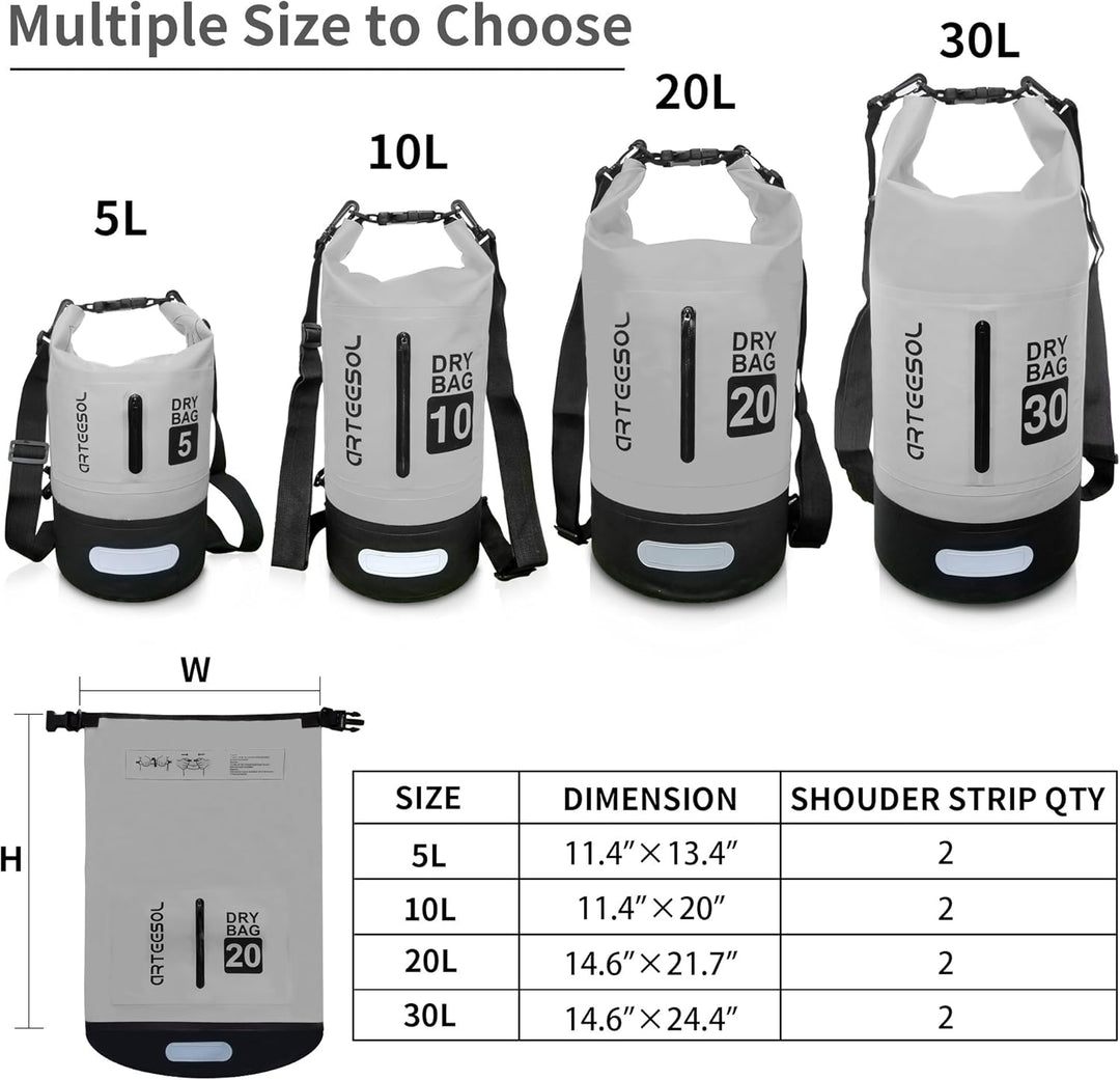 Dry Bag wasserdichte Tasche 5L/10L/20L/30L Wasserfester Beutel Packsack mit Langen Doppeltem Verstel