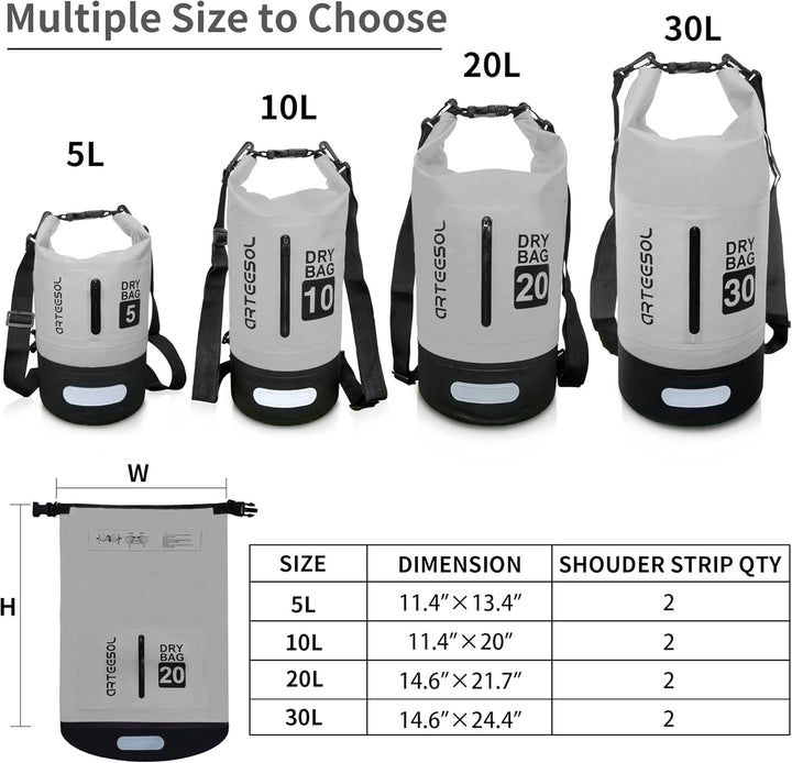 Dry Bag wasserdichte Tasche 5L/10L/20L/30L Wasserfester Beutel Packsack mit Langen Doppeltem Verstel