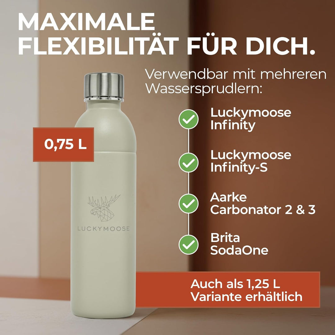 Luckymoose Infinity Edelstahlflaschen Wassersprudler 0,75L – Kompatibel mit der LM Infinity Serie, A