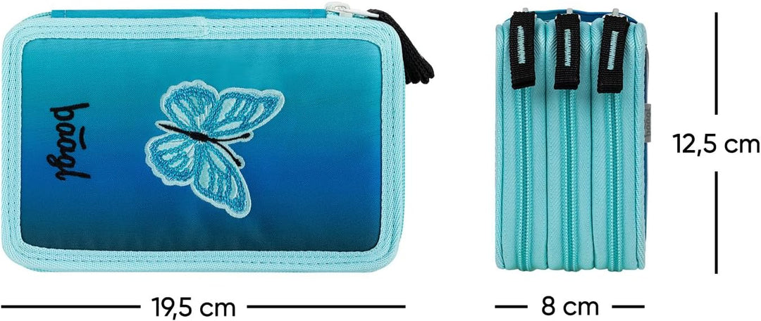 Baagl 3 Fach Federmäppchen Schulmäppchen Schreibwaren Mädchen - Butterfly | Schulsachen Federtasche