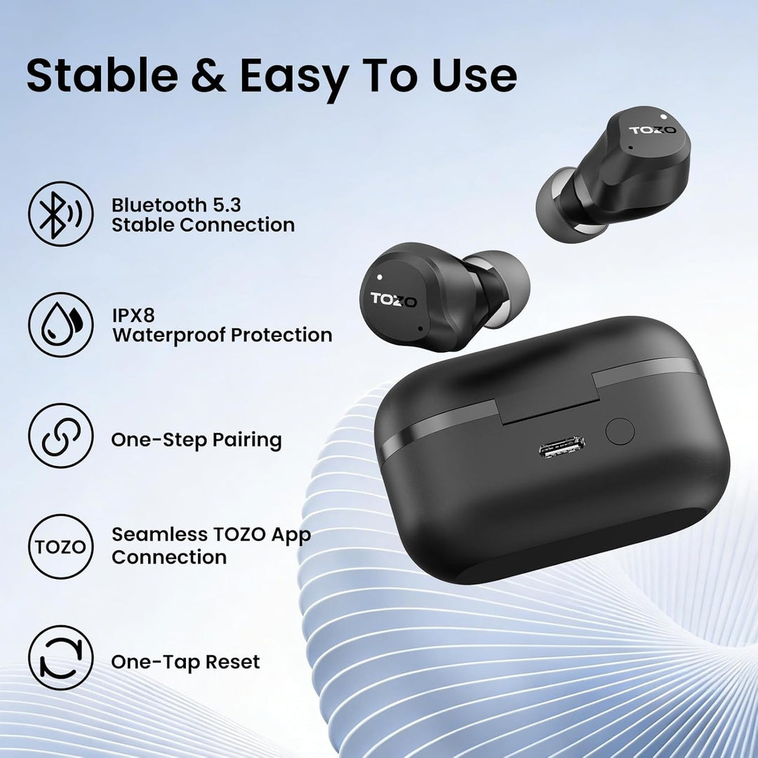 TOZO NC9 In Ear Kopfhörer Kabellos Bluetooth 5.3 mit Hybrid Active Noise Cancelling, 6 Mikrofone für
