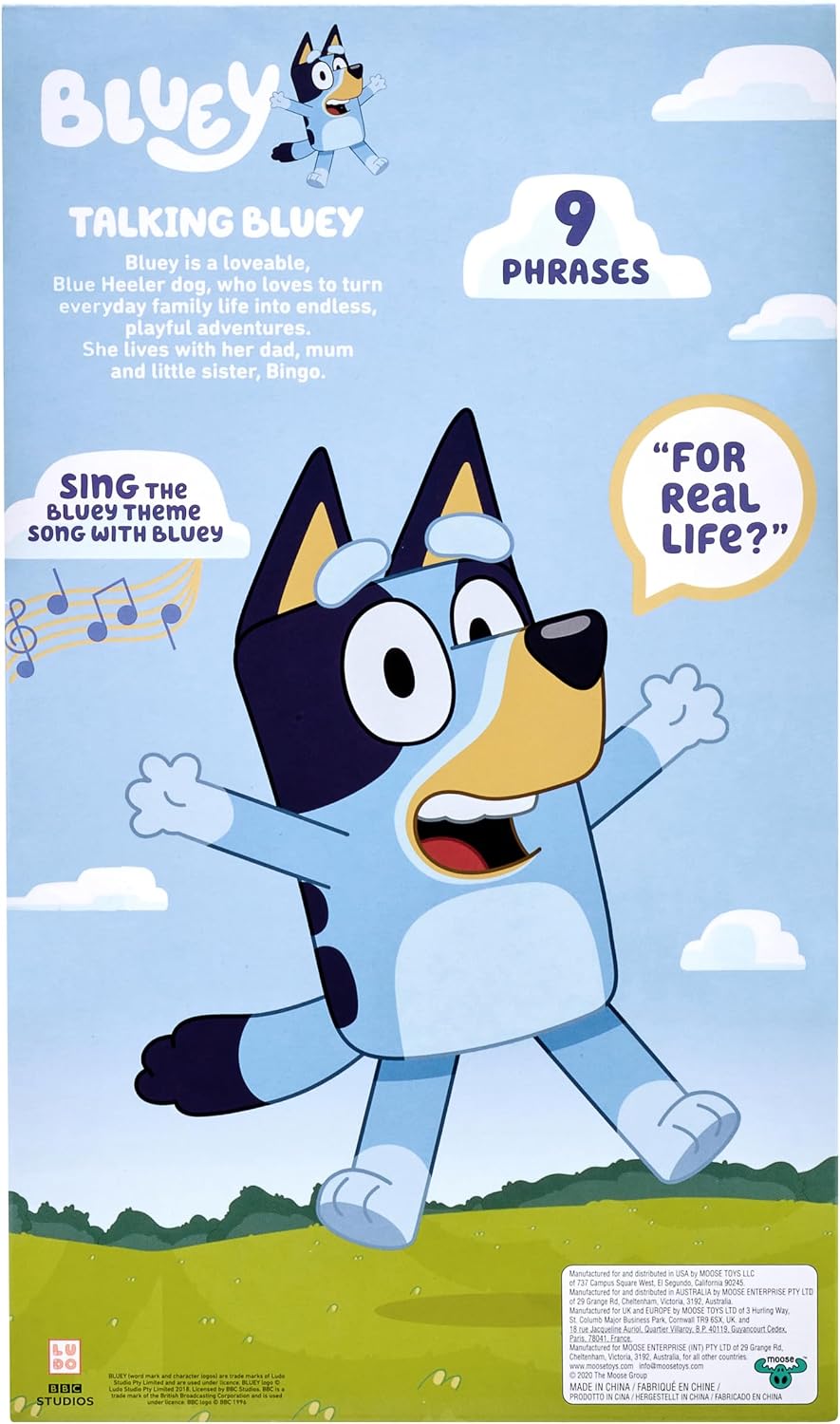 Bluey - Sprechendes Plüschtier, 33 cm, Interaktiv, Singt, 9 Verschiedene Sprüche, bluey