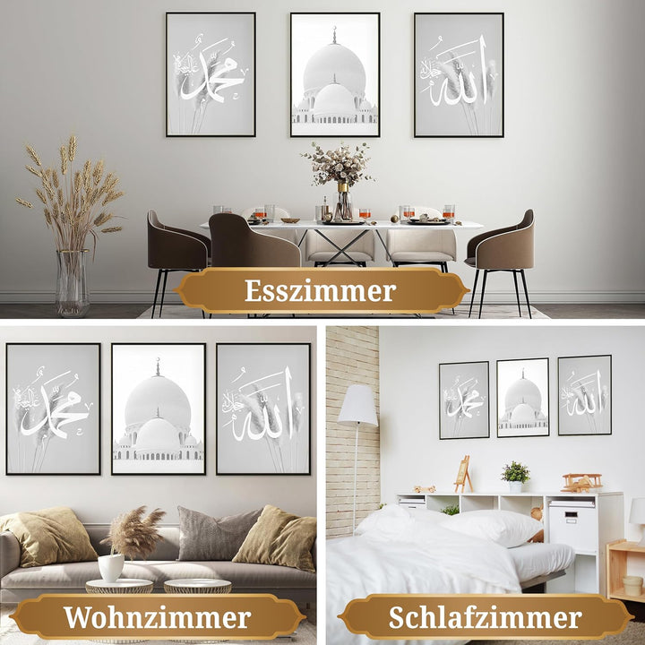 HAVA Artwork Grey Mosque Poster Set, Islamische Poster, Islamische Bilder, Islamische Dekoration, Is