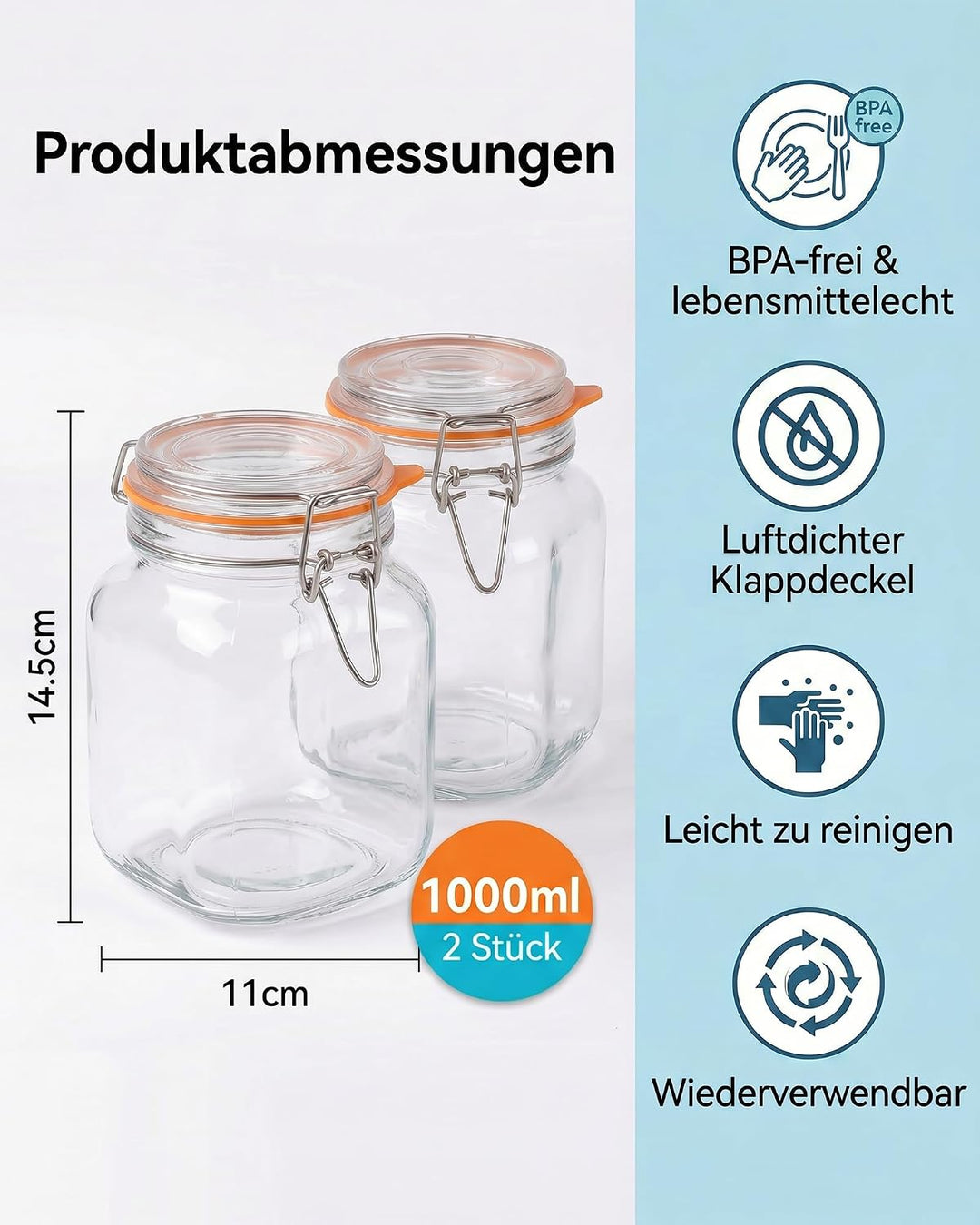 2er-Pack Fermentierglas 1L mit Gärventil und Gewicht: Premium Fermentationsglas Auslaufsicheres Ferm