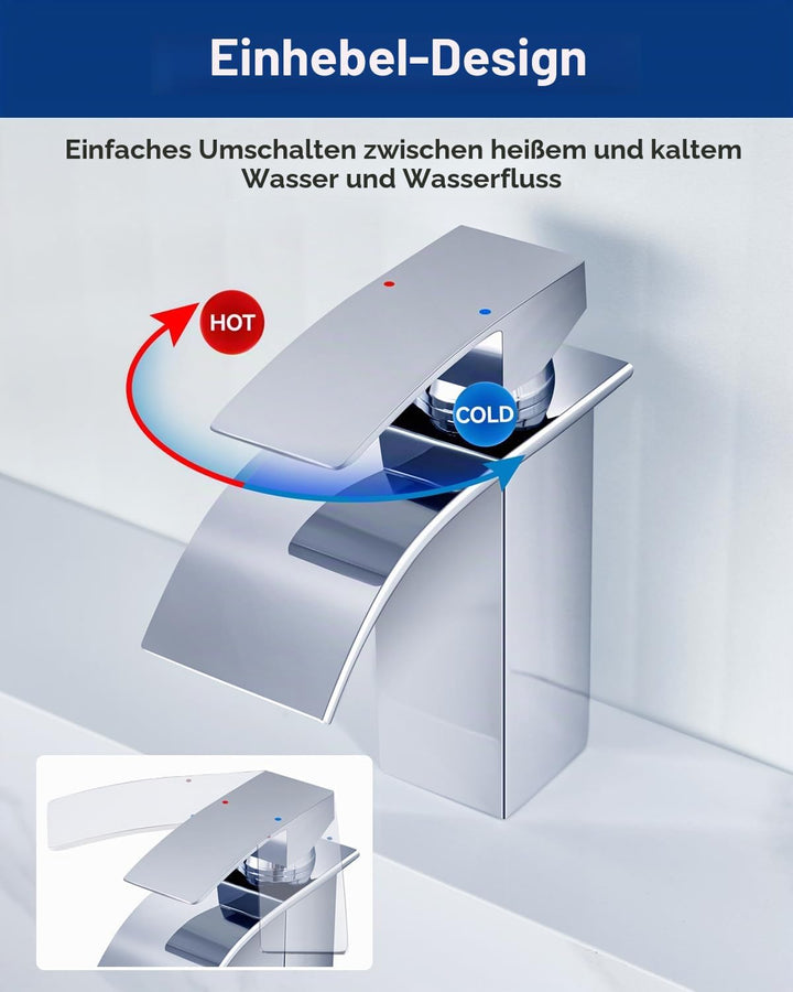 Wasserhahn Bad, CECIPA Wasserfall Wasserhahn Bad Edelstahl Waschtischarmatur Wasserfall mit Auslauf