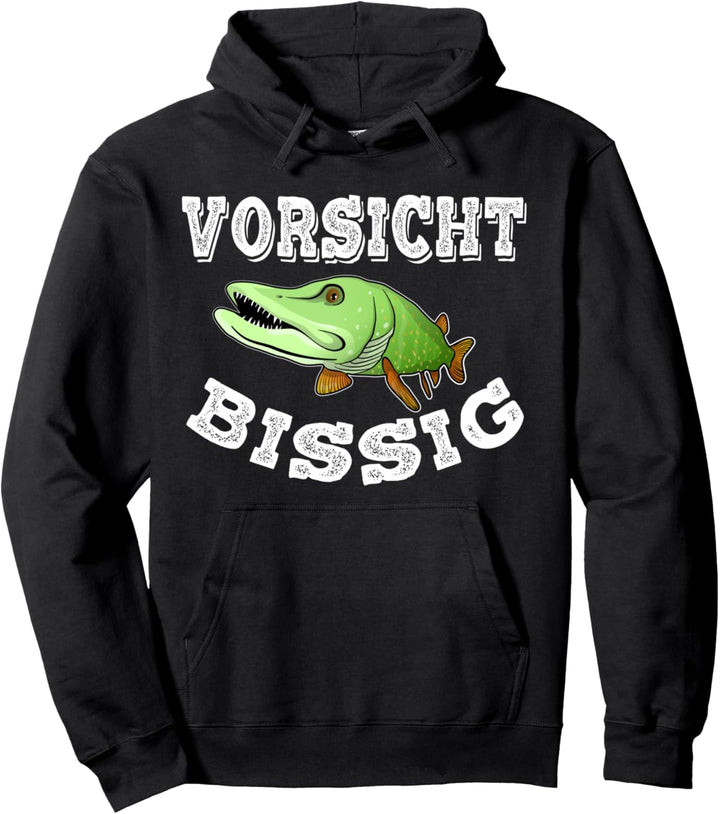 Vorsicht Bissig Fischen Lustig Angler Geschenk Angeln Hecht Pullover Hoodie