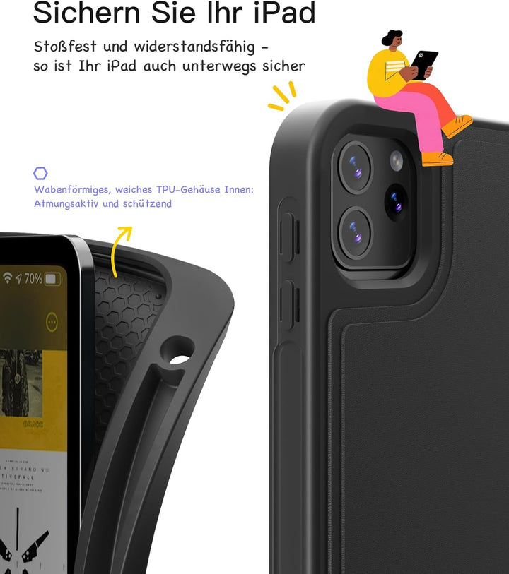 Inateck iPad 10 Generation Hülle mit Tastatur, für iPad 11 Gen. A16 2025 11 Zoll, Air 11 Zoll M3/M2