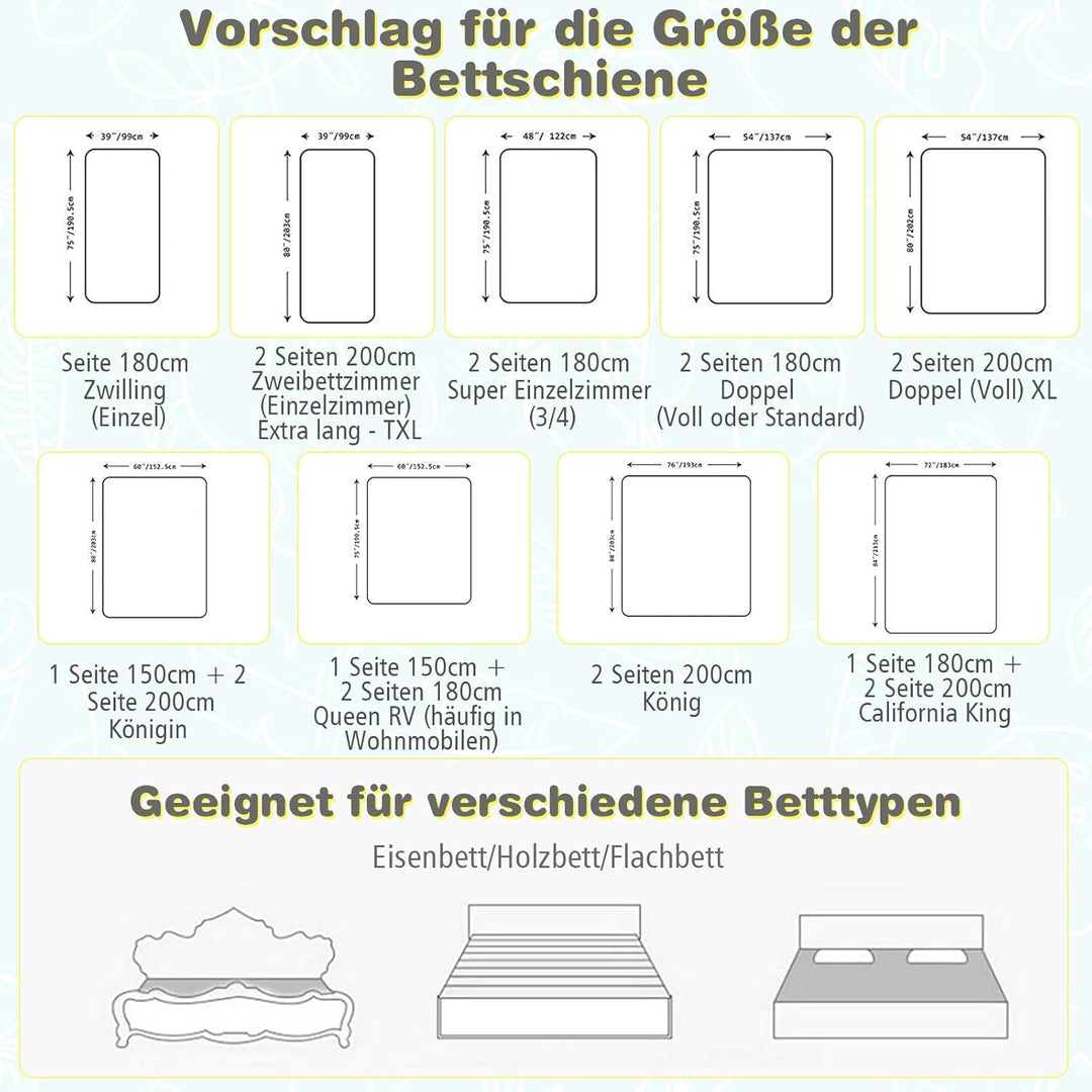 COSTWAY Bettgitter 145 cm, Bettschutzgitter abschliessbar mit 24 einstellbare Höhen &amp; Seitentasche,