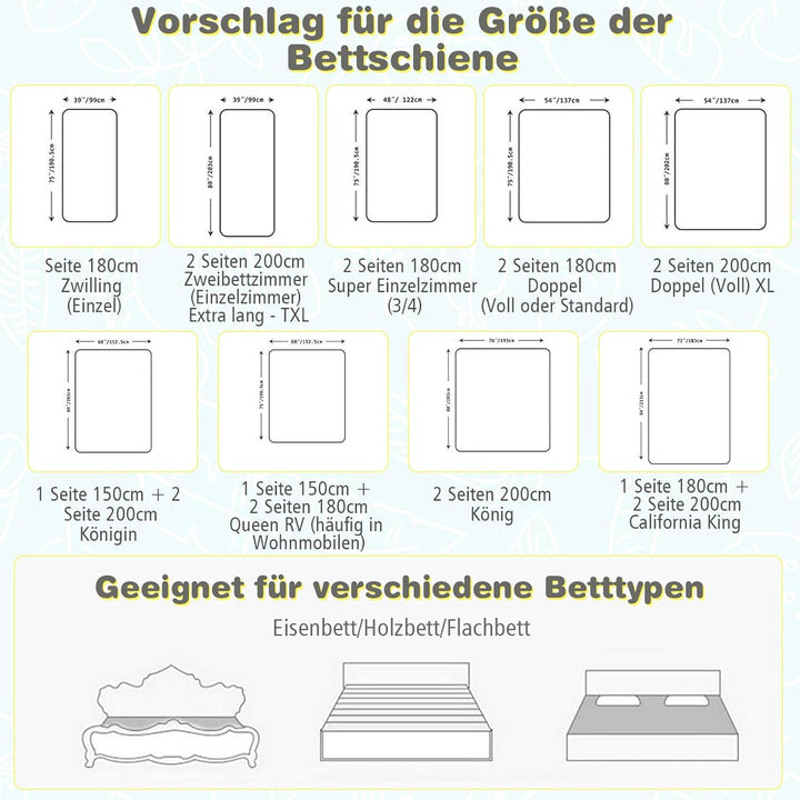 COSTWAY Bettgitter 145 cm, Bettschutzgitter abschliessbar mit 24 einstellbare Höhen &amp; Seitentasche,