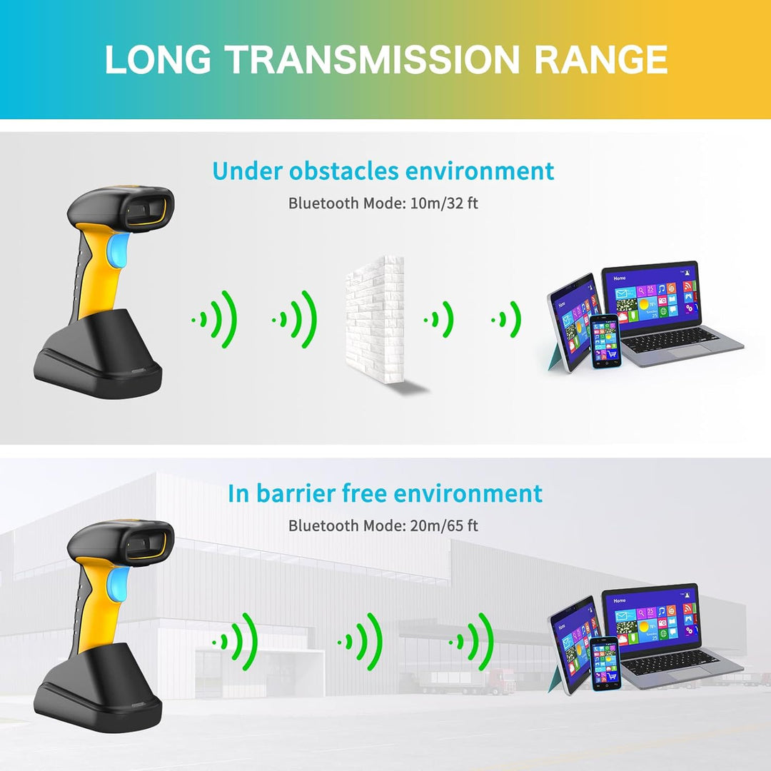 NETUM Verbesserter QR Industrie Bluetooth Barcode Scanner mit Ladestation, kabelloser 2D-1D-Barcode-