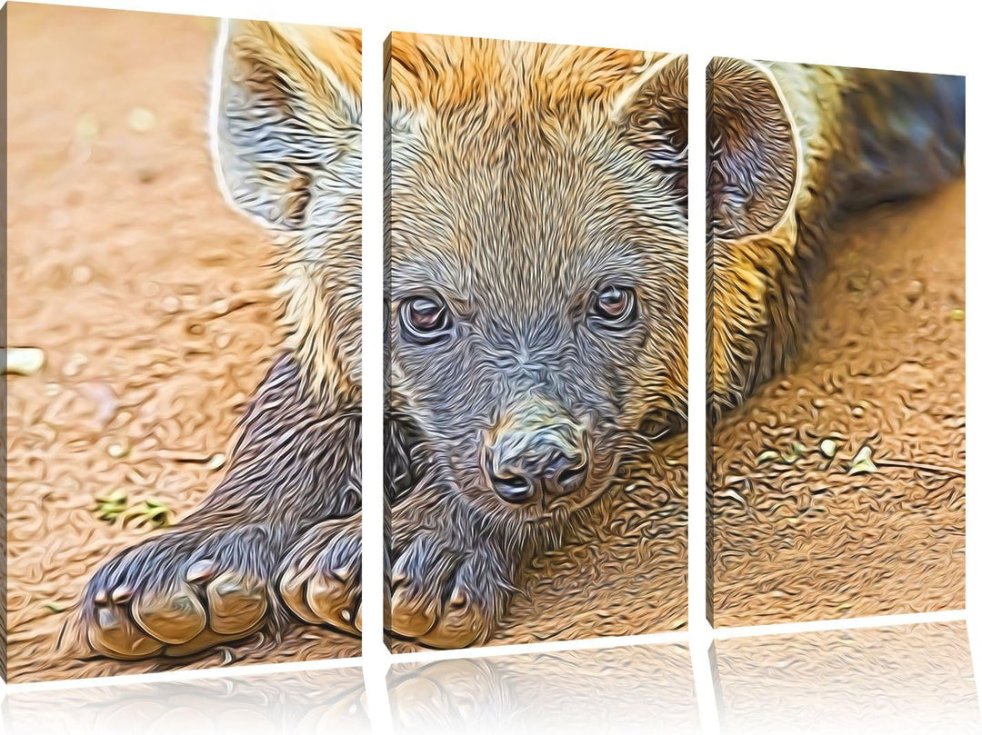 niedliche Hyäne Spezial 3-Teiler Leinwandbild 120x80 Bild auf Leinwand, XXL riesige Bilder fertig ge