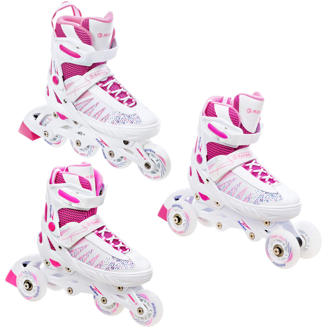 RAVEN 3in1 Inline Skates Triskates Rollschuhe Inliner LED Räder für Kinder Mädchen verstellbar 35-39