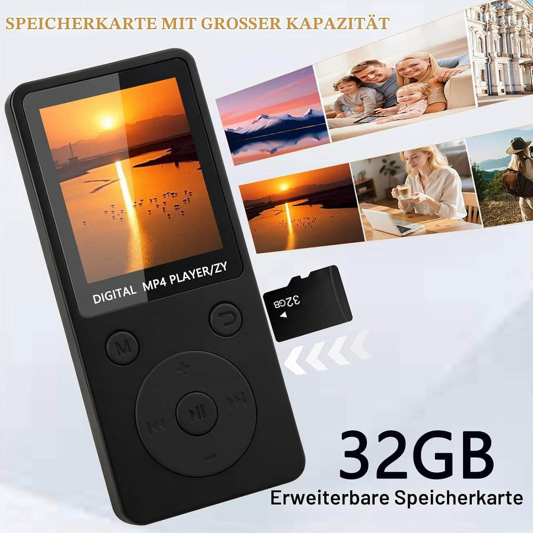 MP3 Player Bluetooth 5.3 mit 32 GB Speicher, MP3 Player mit Lautsprecher, 1,8 Zoll HiFi Music Player