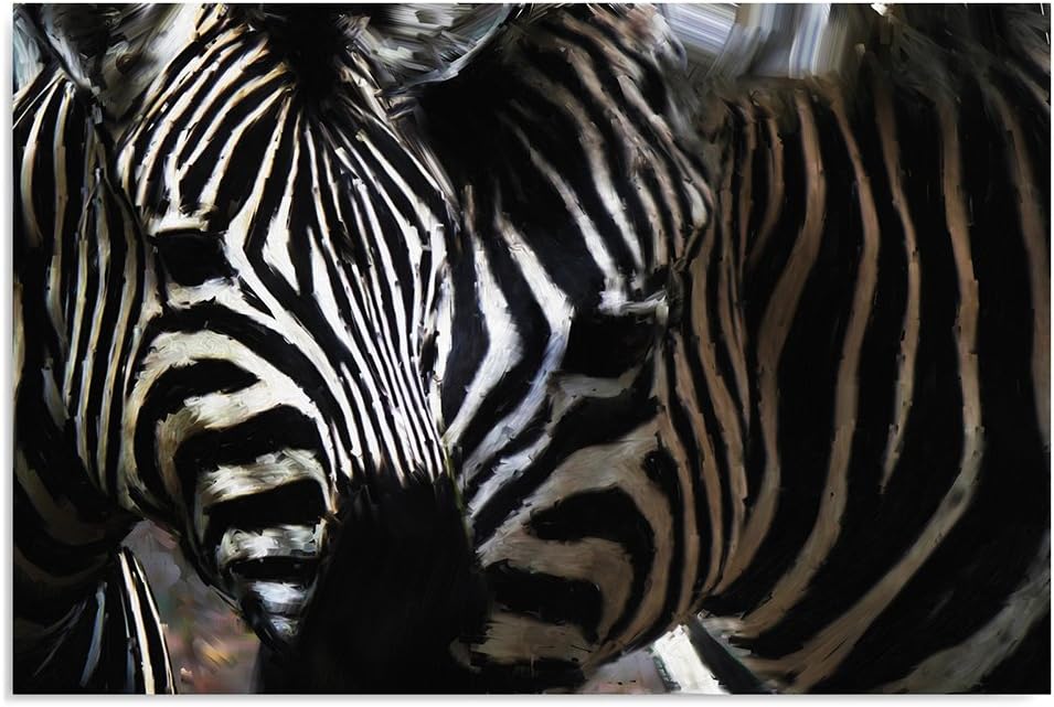 Feeby, Leinwandbild, Bilder, Wand Bild, Wandbilder, Kunstdruck 80x120cm, Zebra, Tier, Streifen, SCHW